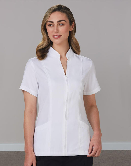 M8636S Women’s Full Zip Front Short Sleeve Tunic