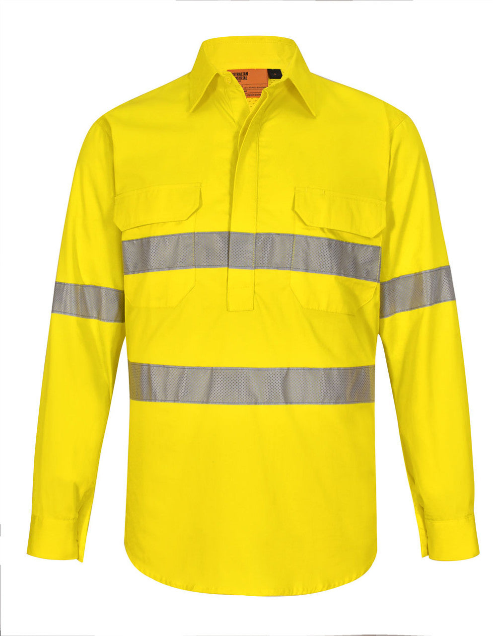 SW87 UNISEX HI-VIS COOL BREEZE CLOSED FRONT LS SHIRT WITH PERFORATED TAPE
