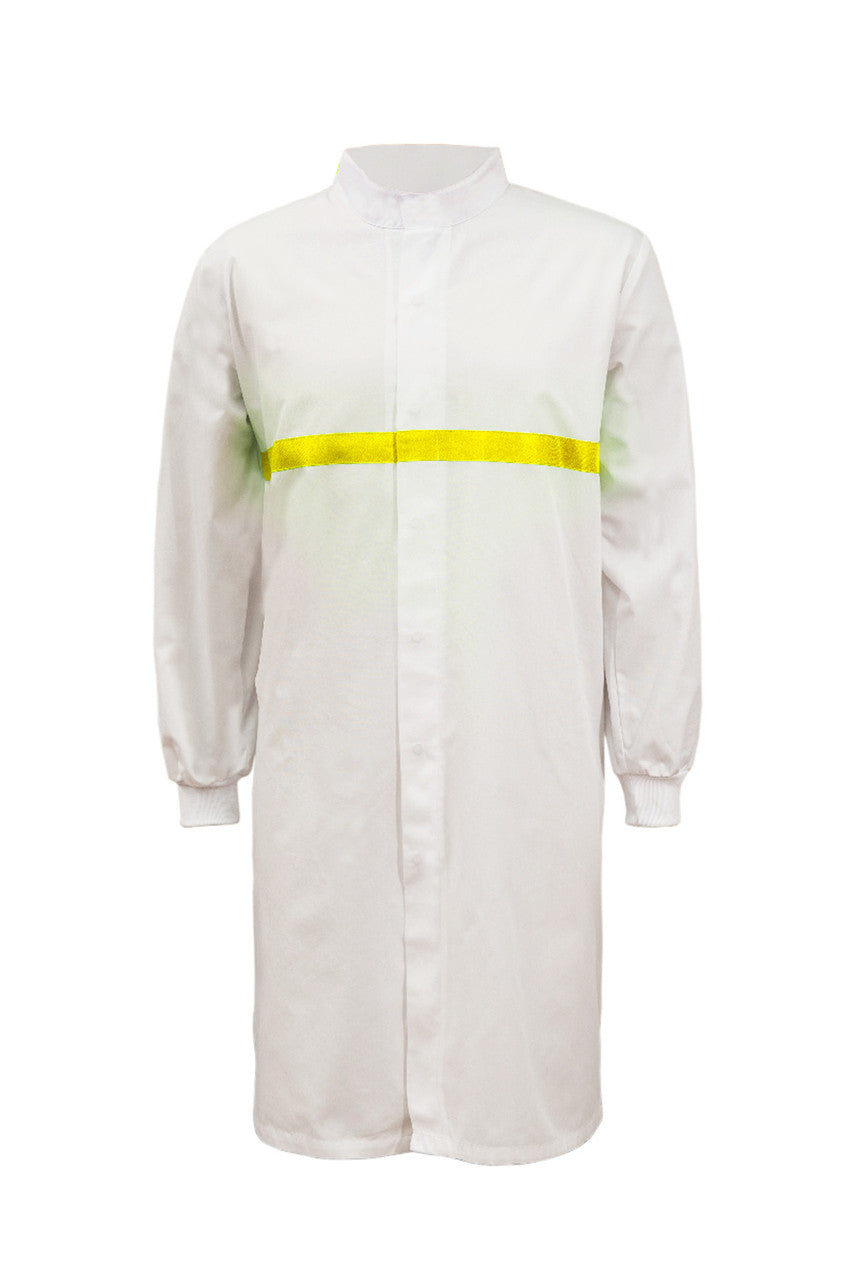 WJ3198 Food Industry Long Length Dustcoat With Mandarin Collar, Contrast Trims On Chest