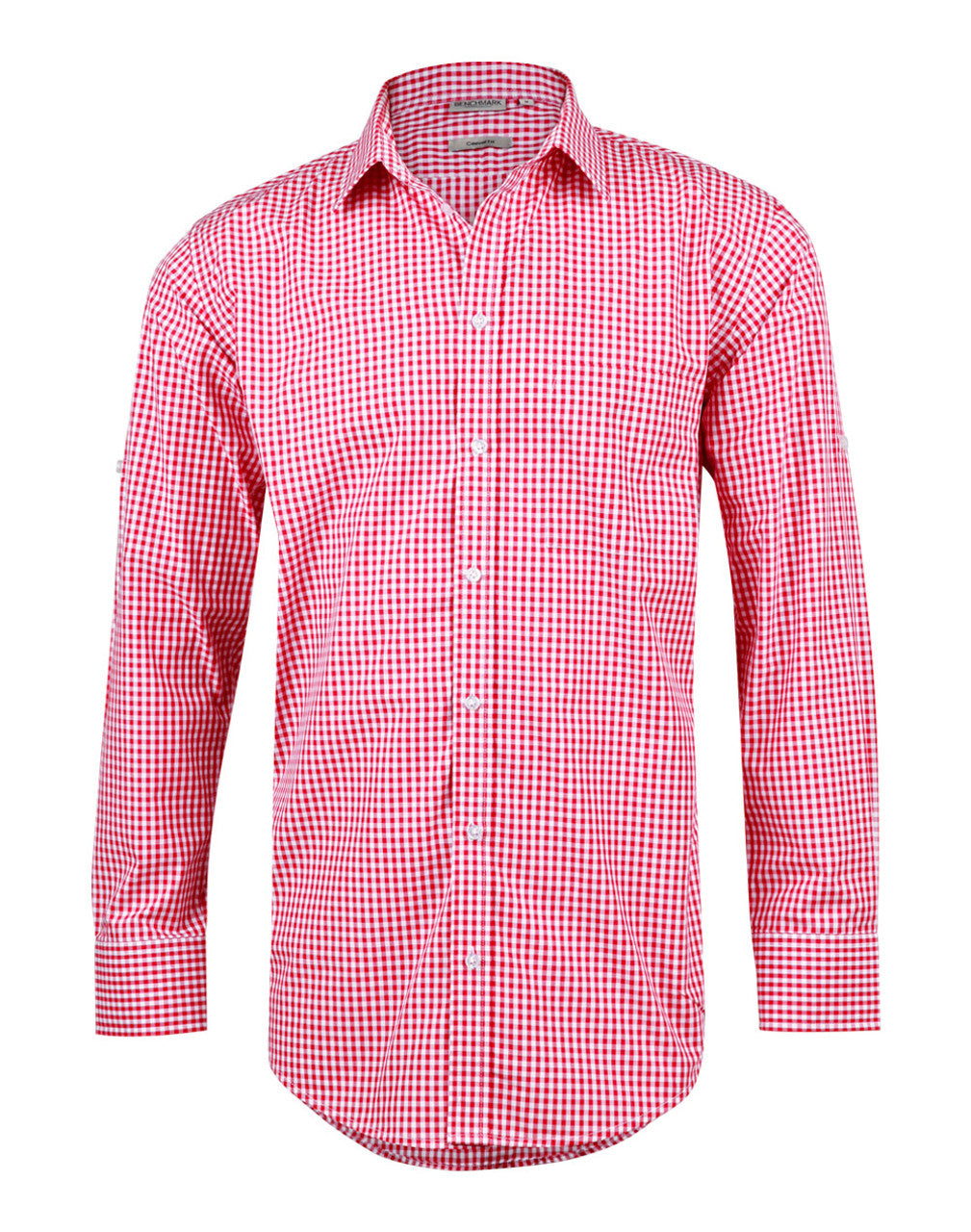 M7300L Men’s Gingham Check Long Sleeve Shirt with Roll-up Tab Sleeve