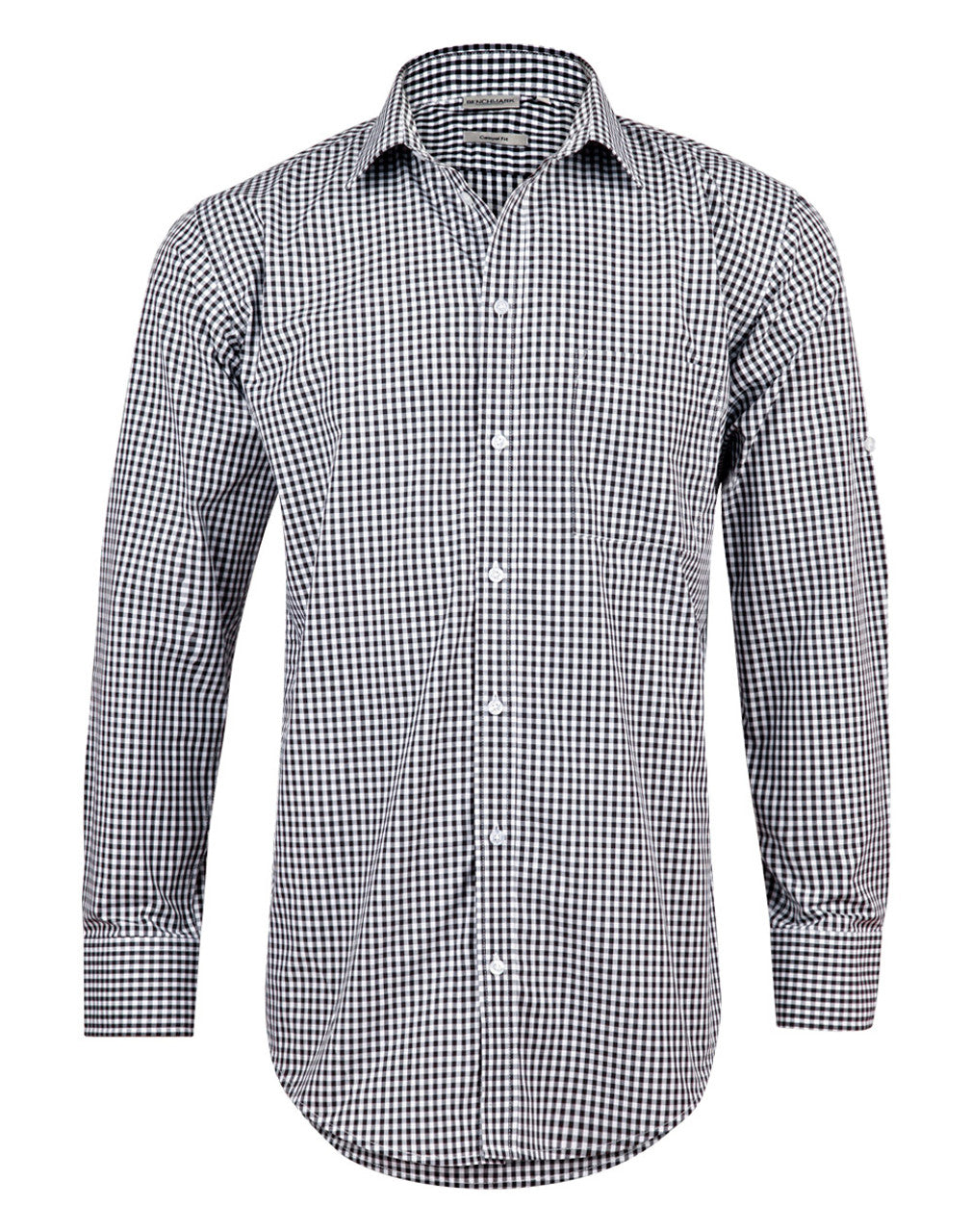 M7300L Men’s Gingham Check Long Sleeve Shirt with Roll-up Tab Sleeve