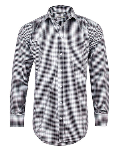 M7300L Men’s Gingham Check Long Sleeve Shirt with Roll-up Tab Sleeve
