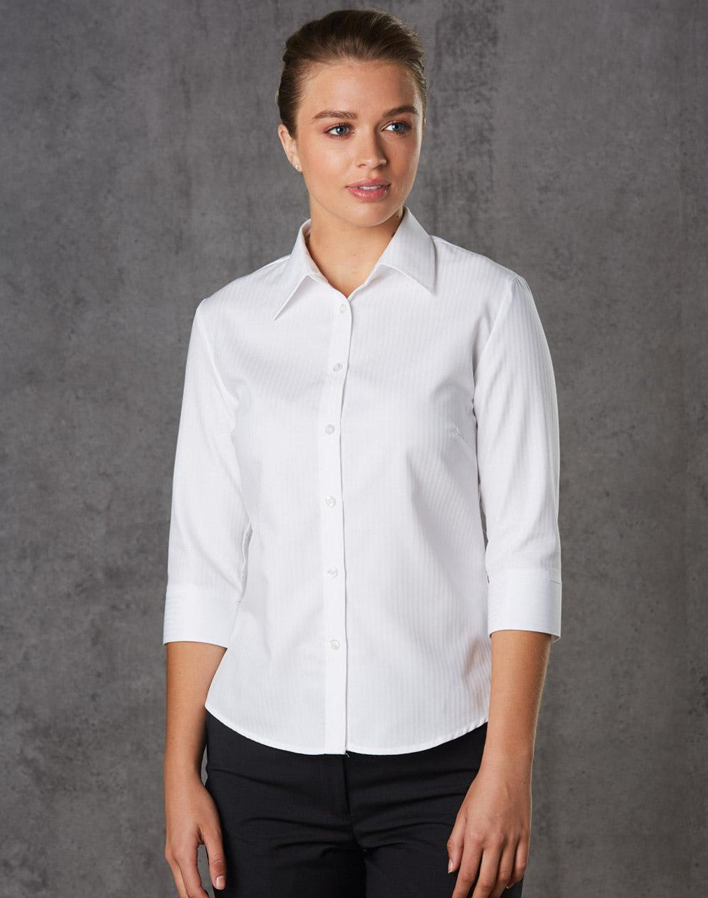 M8113 Women's Mini Herringbone 3/4 Sleeve Shirt