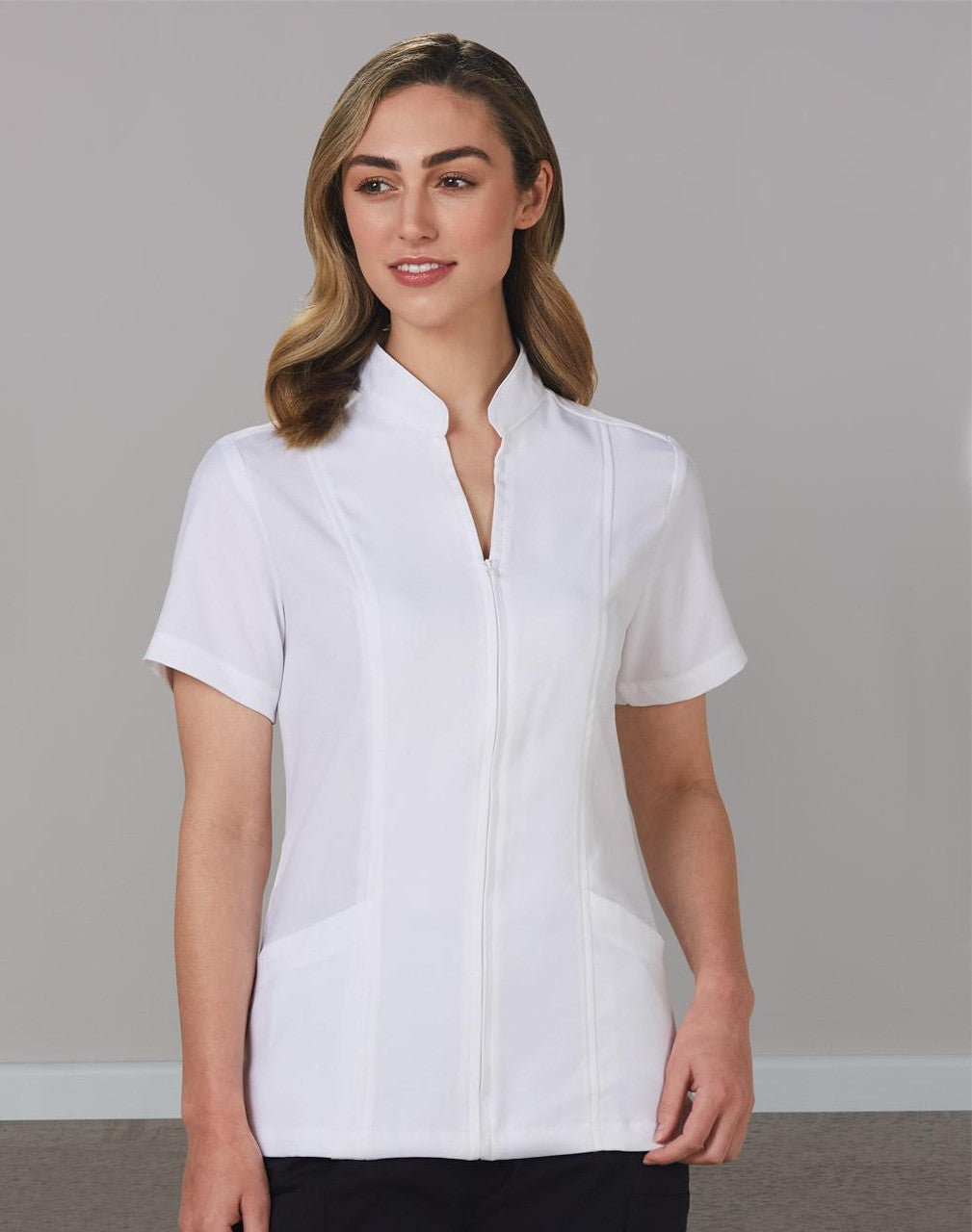 M8636S Women’s Full Zip Front Short Sleeve Tunic